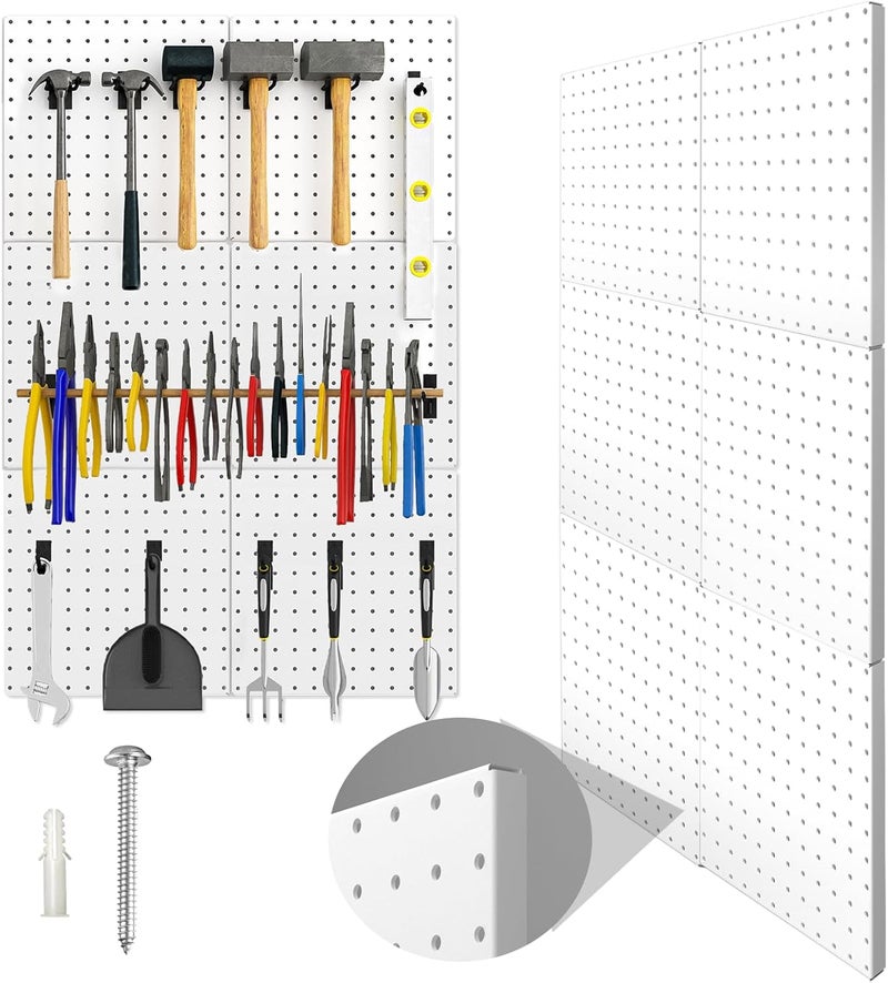 Hogurity Peg Board, 6 Pack Metal Pegboard Panels White Pegboards Wall Organizer with Bent Frame Large Heavy Duty Peg Board for Walls Home, Garage Tool Storage, Workbench, Craft Room, Kitchen - Image 1